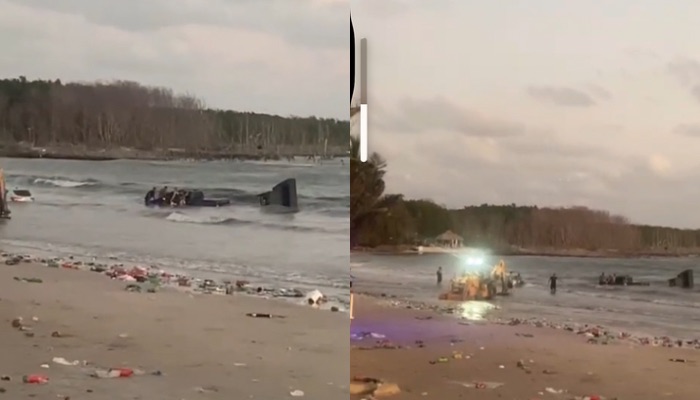 (Carros ficam atolados após avanço da maré em praia de Marudá)