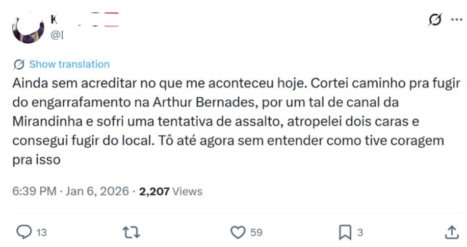 Relato na rede social -