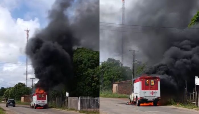 Ambulância de Marapanim é destruída por incêndio na PA-136, em Curuçá