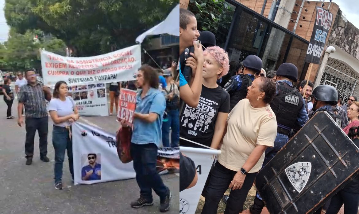 Manifestação desta segunda-feira reuniu trabalhadores da saúde, educação e assistência social 