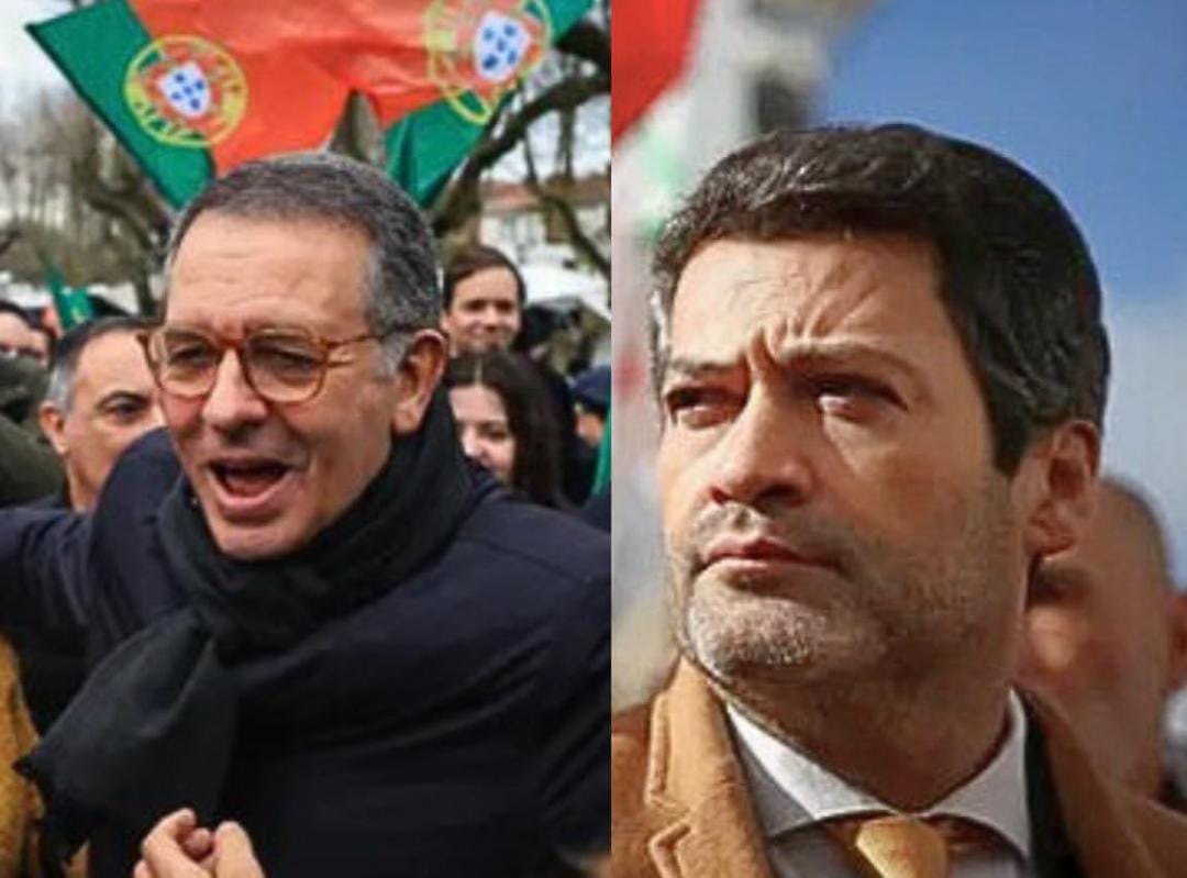 (Os candidatos André Ventura, líder do Chega partido da extrema direita e António José Seguro, ex-secretário do Partido Socialista)