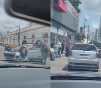 Imagem - Carro capota Municipalidade e provoca lentidão no trânsito em Belém