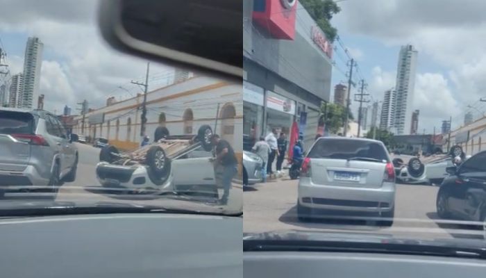 Carro capota Municipalidade e provoca lentidão no trânsito em Belém