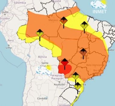 Imagem - Inmet alerta para chuvas acima de 100 mm e risco elevado em áreas do Centro-Oeste