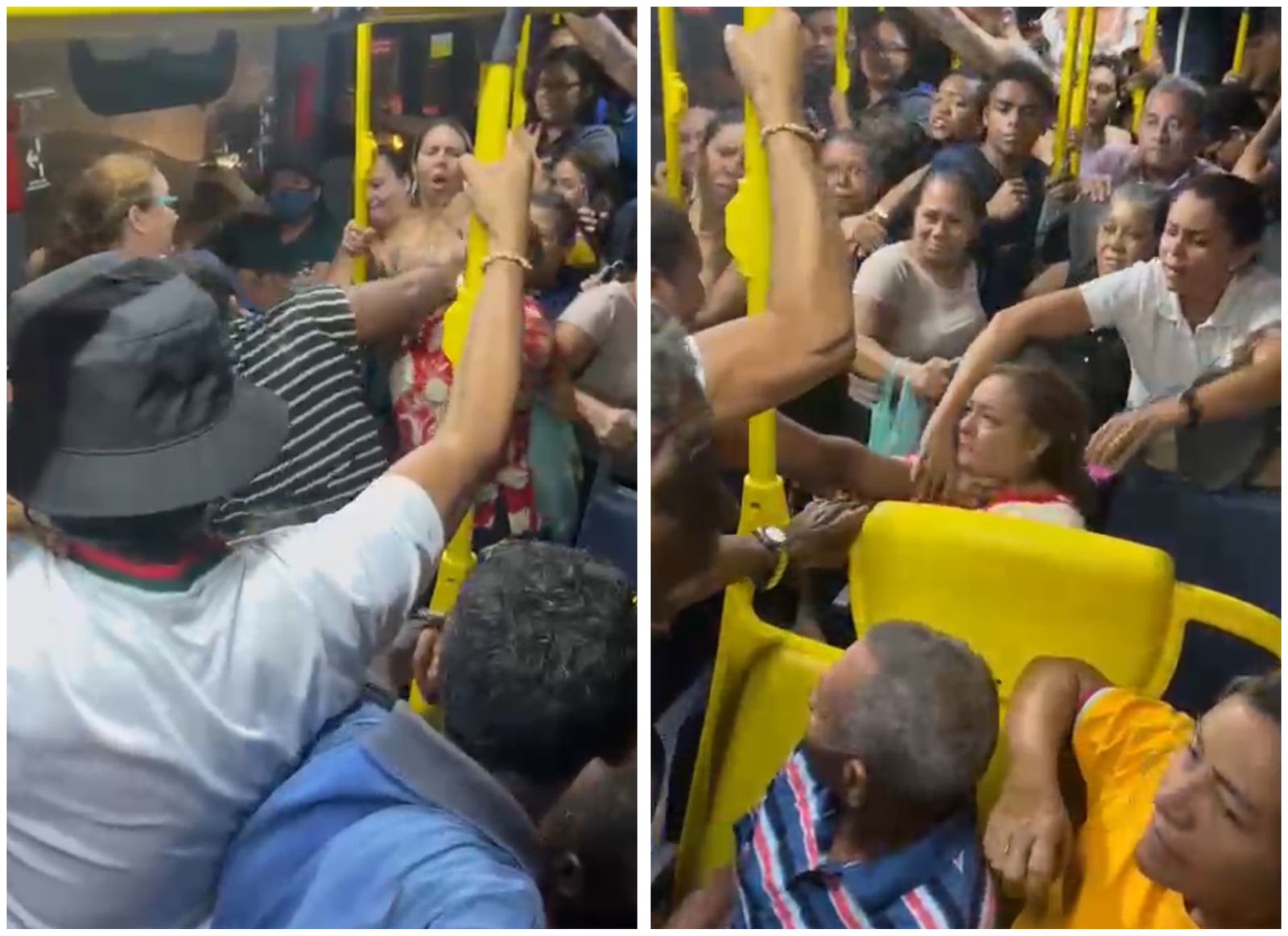 Duas mulheres protagonizaram uma briga dentro de um ônibus da linha BRT metropolitano em São Brás.