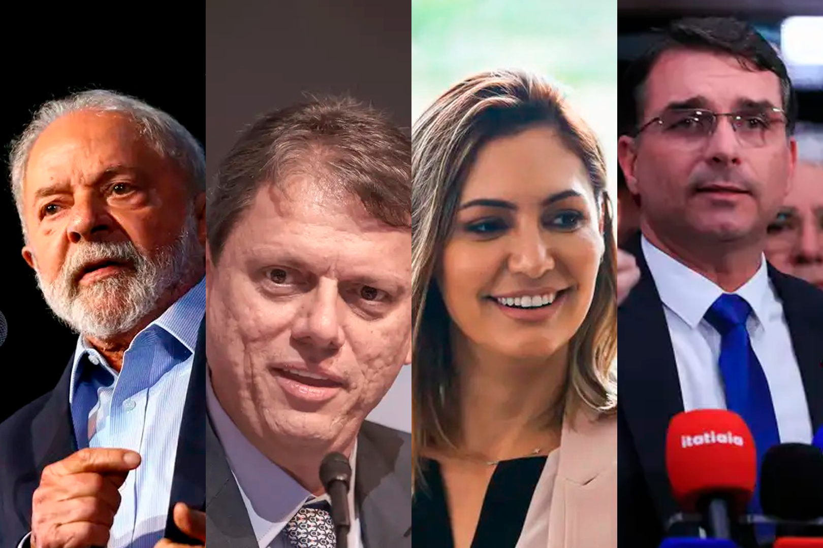 (Luiz Inácio Lula da Silva, Tarcísio de Freitas, Michelle Bolsonaro e Flávio Bolsonaro)