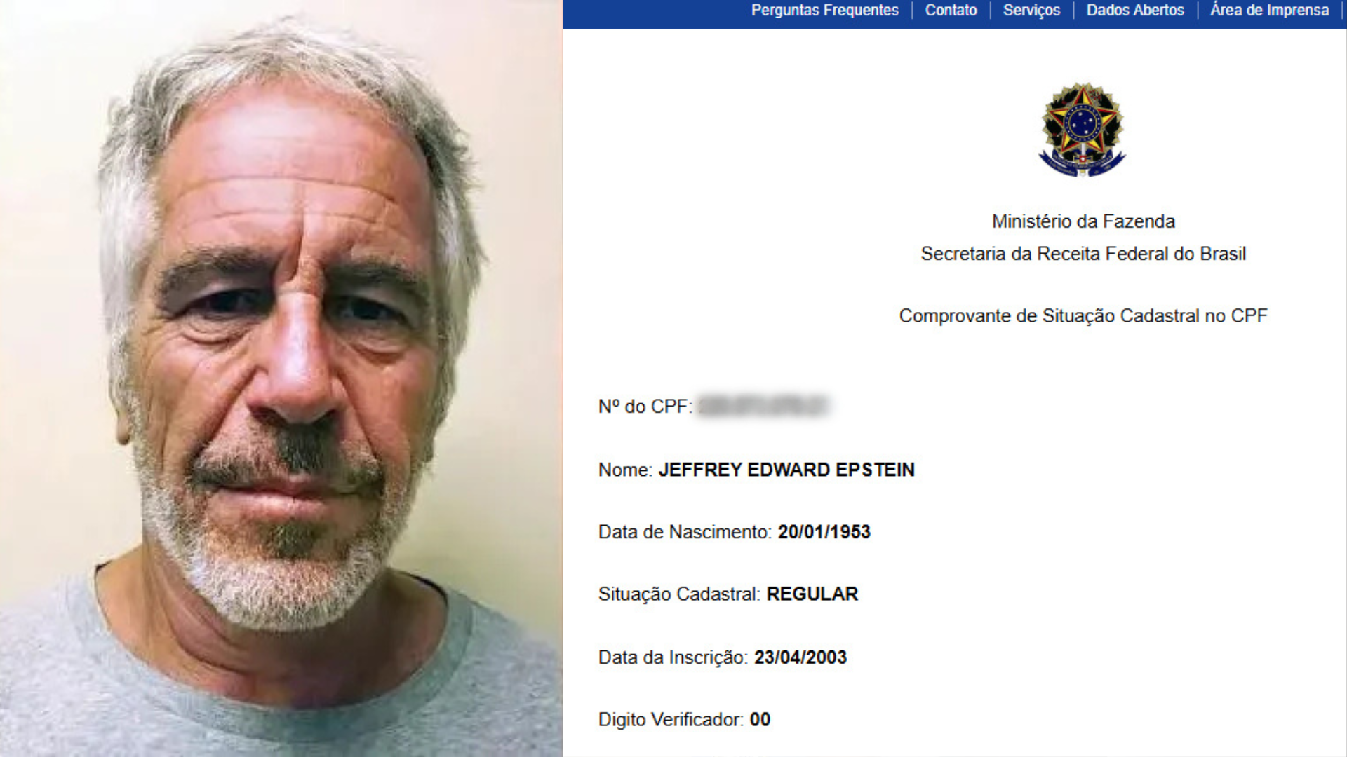 Documentos dos EUA revelam que Jeffrey Epstein possuía CPF ativo no Brasil