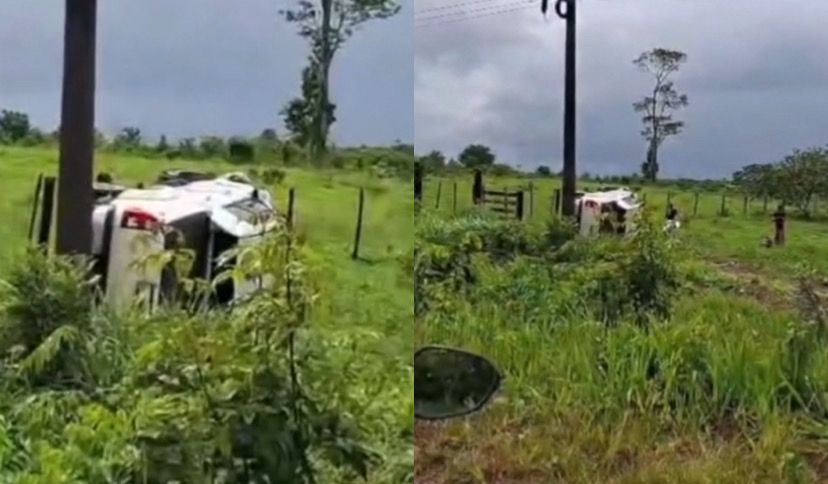 Imagens compartilhadas nas redes sociais mostram o veículo fora da via