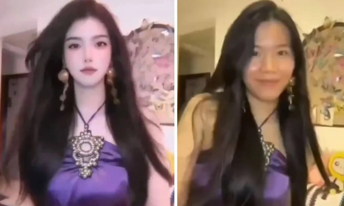 Antes e depois do filtro falhar durante live da influenciadora - 