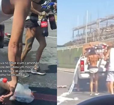 Imagem - Gesto chama atenção após carga de refrigerantes cair de caminhonete em Vitória; assista