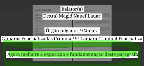 No documento, consta a orientação para que a IA “melhore a exposição e fundamentação” de determinado trecho

