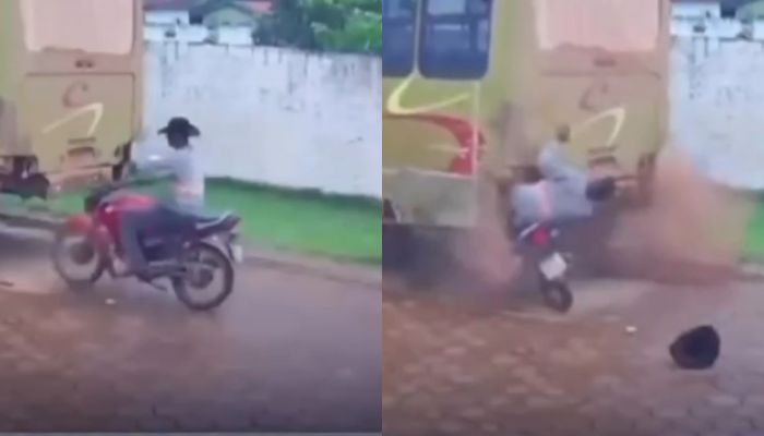 Motociclista fica preso no para-choque de ônibus após colisão no Pará