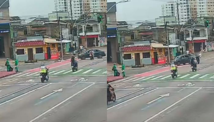 Motociclista é arremessado após carro avançar sinal e provocar colisão em Belém