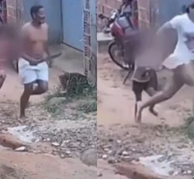 Imagem - Vídeo: com facão na mão, homem tenta matar esposa e filhos gritam: ‘corre, mãe’