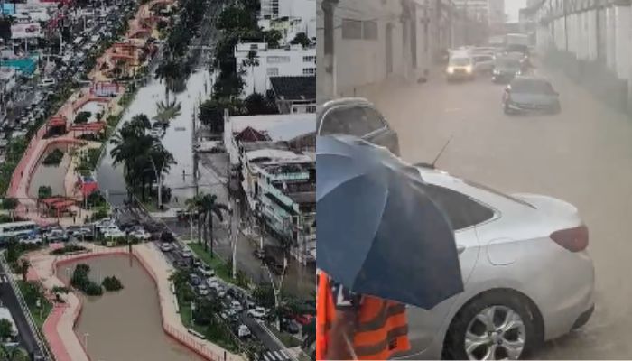 Maré alta e chuva voltam a provocar transtorno na Visconde de Souza Franco, no Reduto