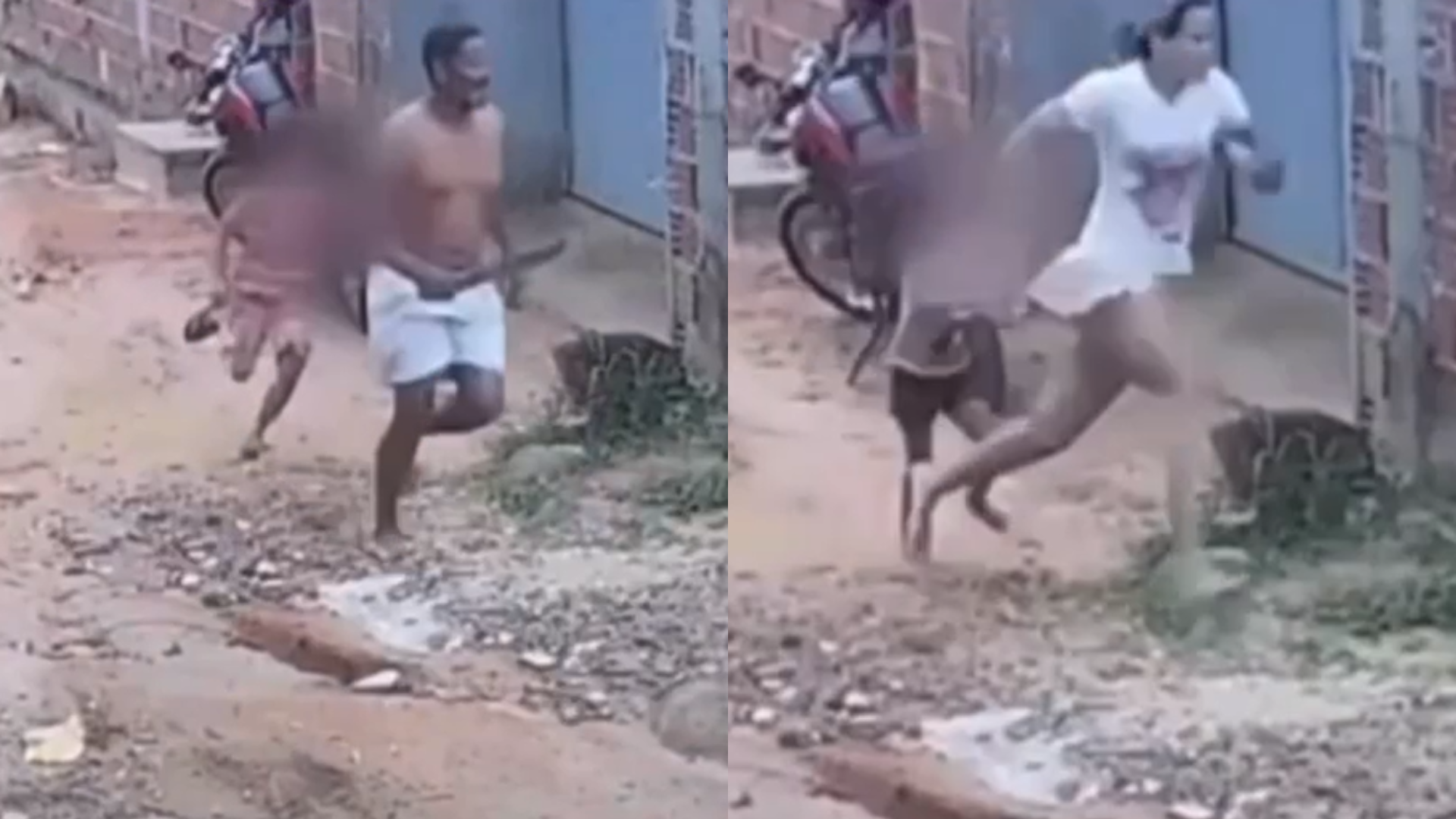Vídeo: com facão na mão, homem tenta matar esposa e filhos gritam: ‘corre mãe’