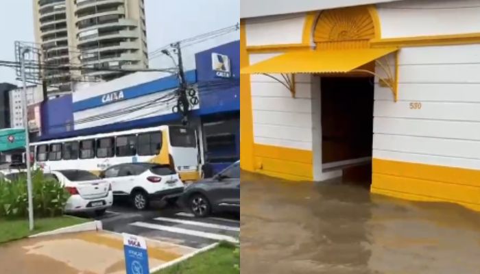 Alagamento na Avenida Visconde de Souza Franco deixa trânsito lento no bairro do Reduto
