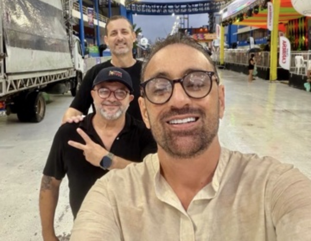 Marcio Magalhães e Jorge La Rocque, da Harman e JBL, com Jefferson Goldenberg
