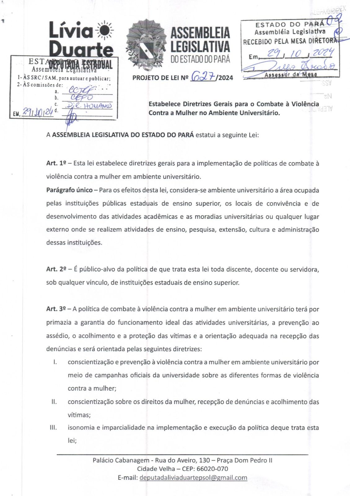 Documento do Projeto de Lei n° 627/2024. —