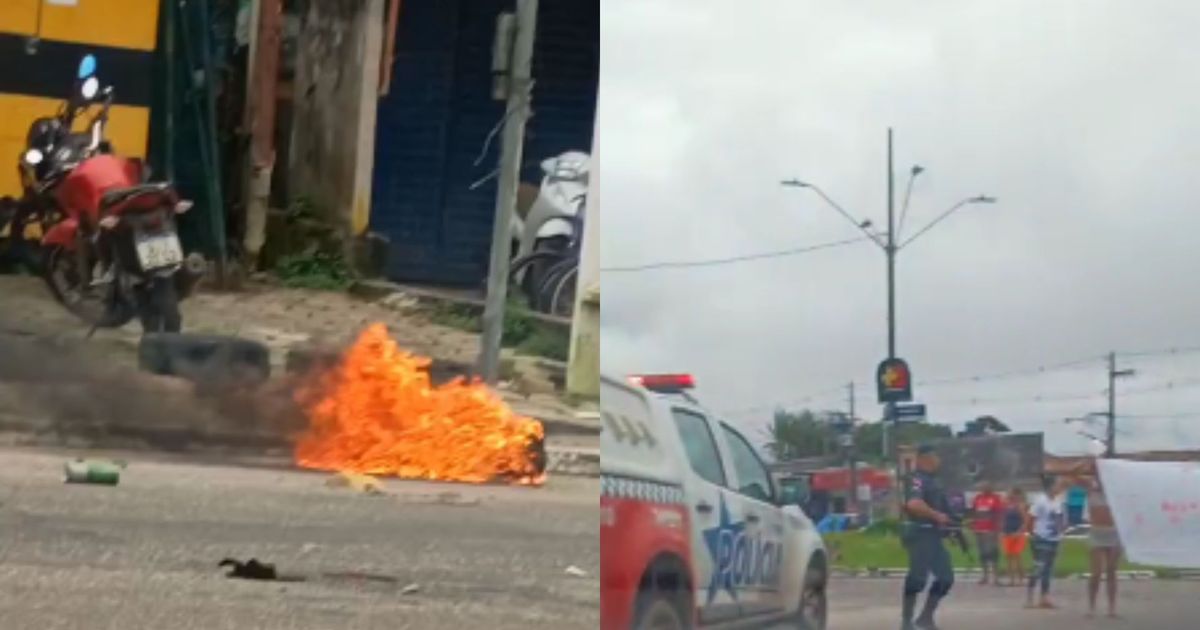 Protesto deixa trânsito lento na Rodovia do Tapanã, em Belém.