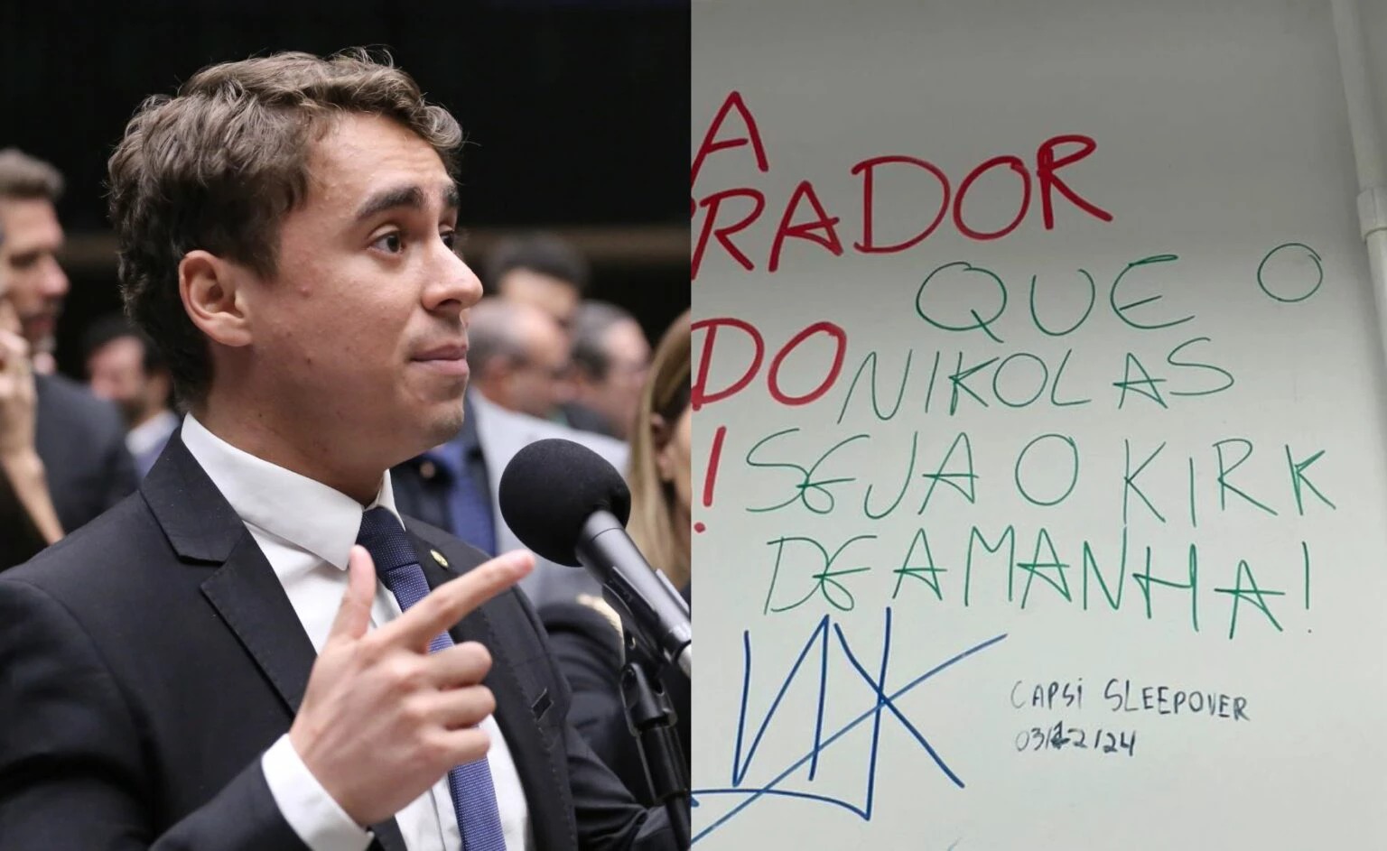 O texto fazia alusão ao ativista norte-americano Charlie Kirk, morto em 2025 durante um debate em uma universidade nos Estados Unidos.