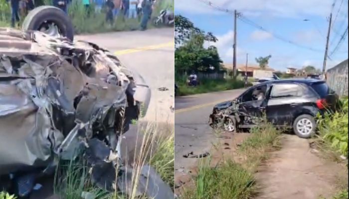 Vídeo: veículo é destruído e outro capotado após acidente na antiga ponte de Outeiro, em Belém