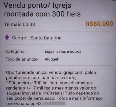 Imagem - Anúncio de igreja à venda por R$ 80 mil volta a circular e reacende discussão nas redes