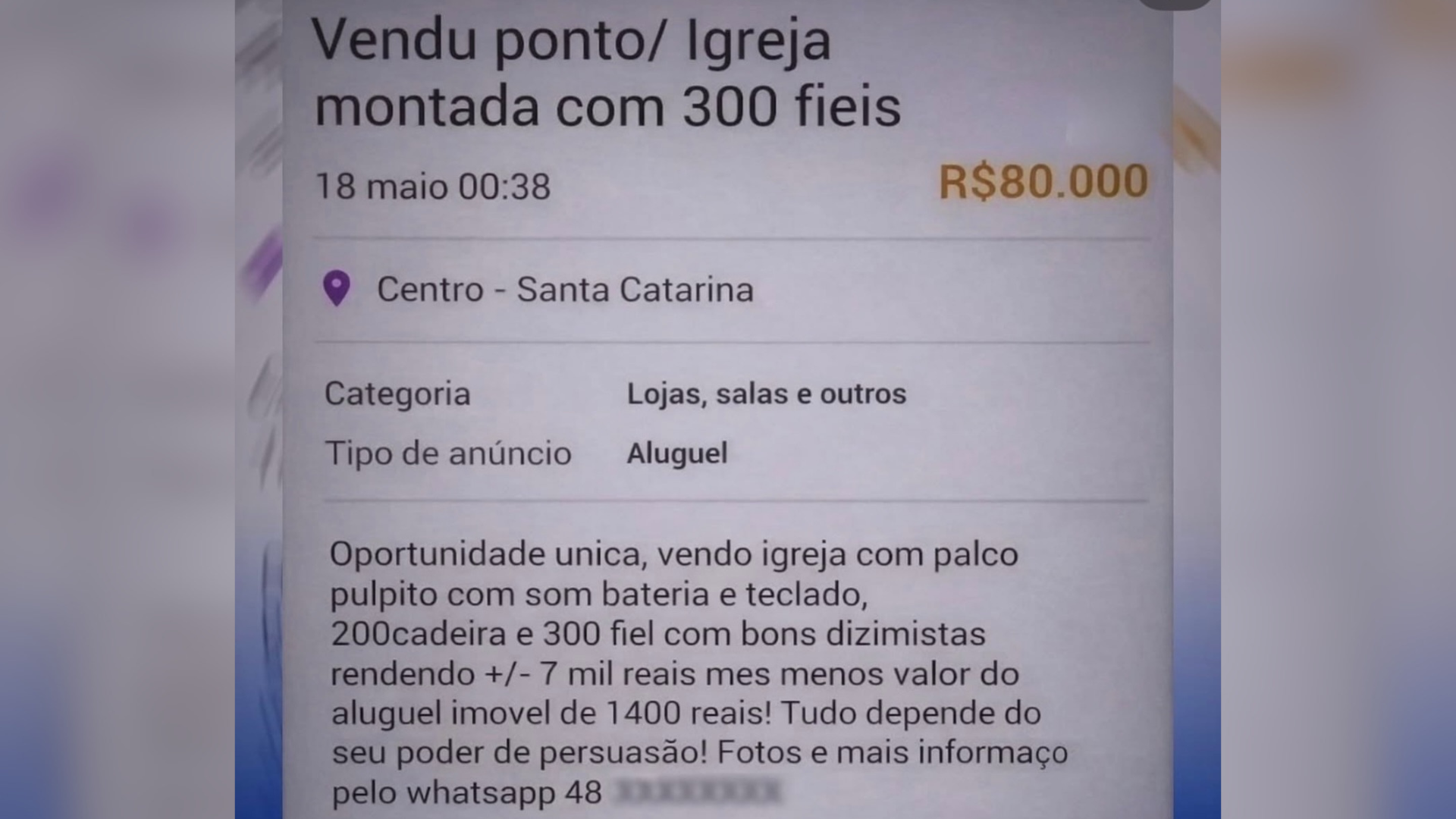 Anúncio de igreja à venda por R$ 80 mil volta a circular e reacende discussão nas redes
