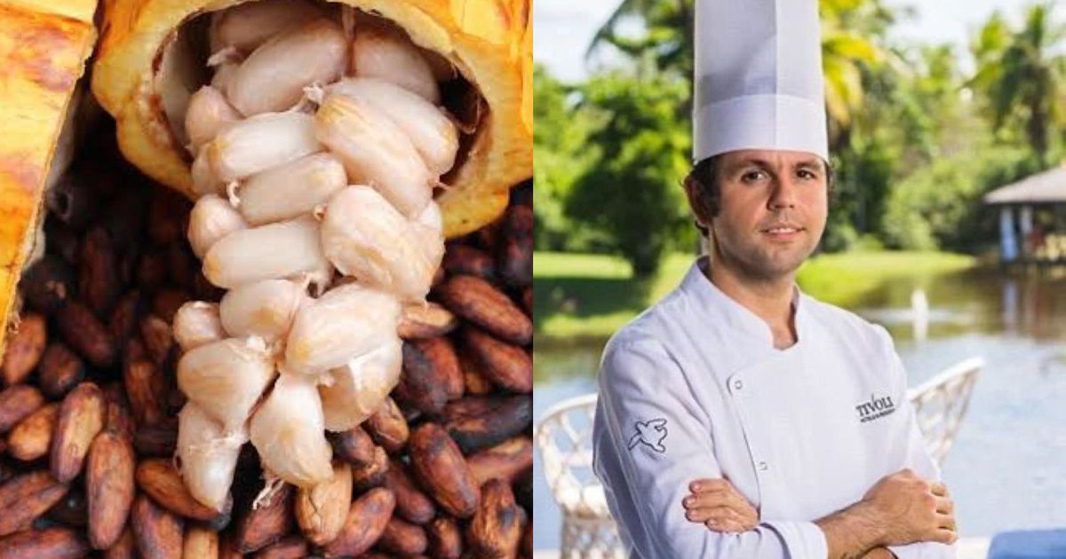 O chef  Frederico Miranda, do rooftop do Tivoli Maiorana, assina uma sobremesa autoral onde o cacau é protagonista. 