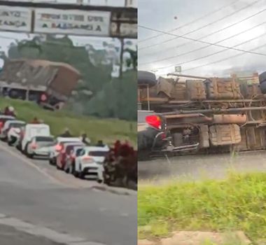 Imagem - Caminhão tomba no viaduto da BR-316 e causa congestionamento no trânsito