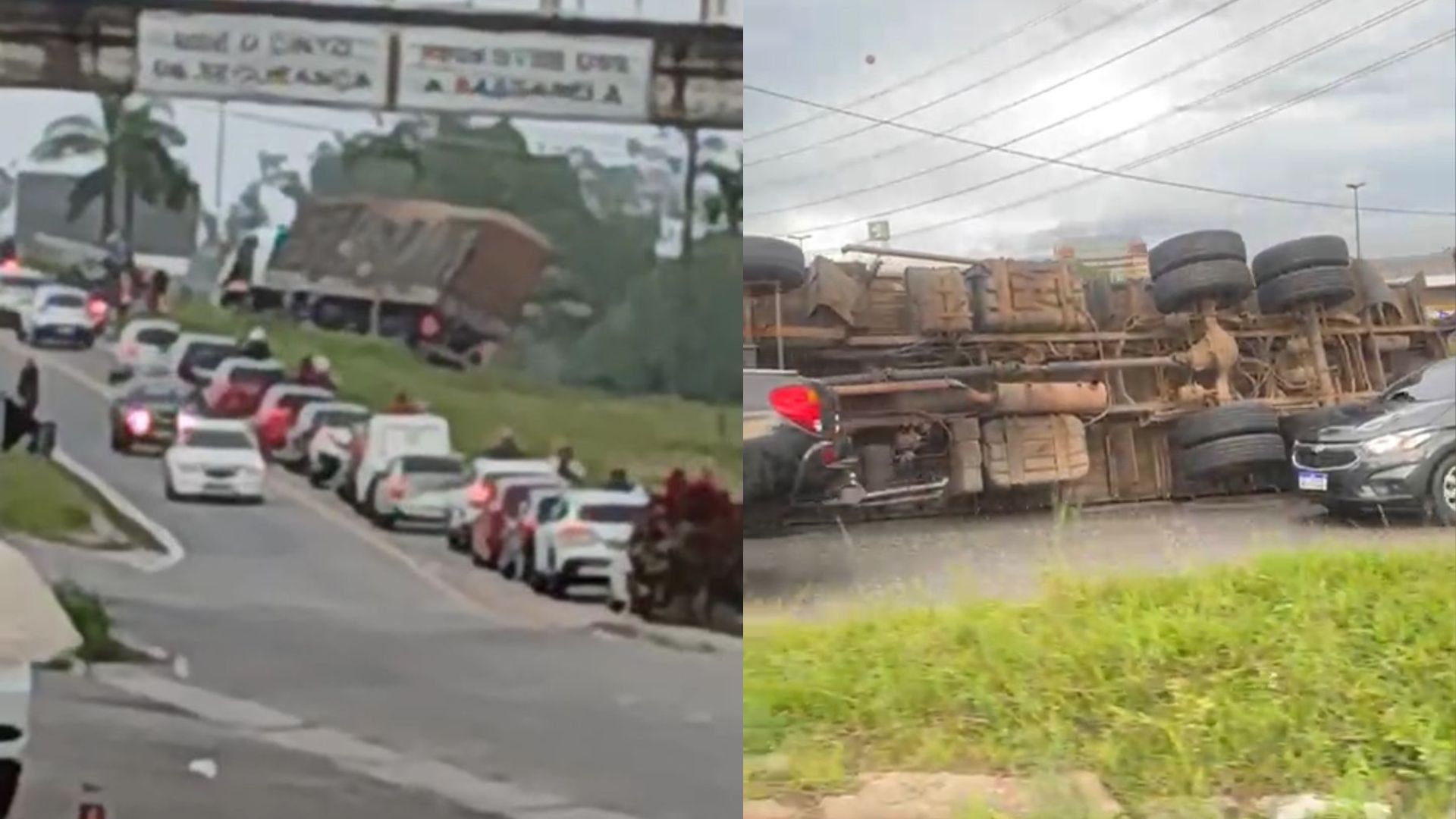Caminhão tomba na BR-316 e causa congestionamento no sentido centro de Belém