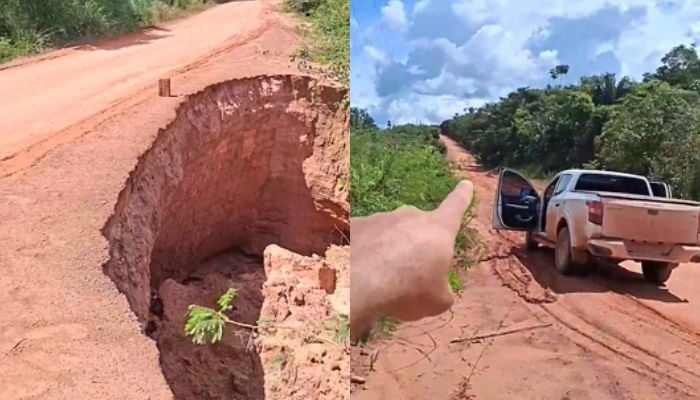 Imagem - Cratera se forma às margens da Transamazônica e preocupa motoristas no oeste do Pará