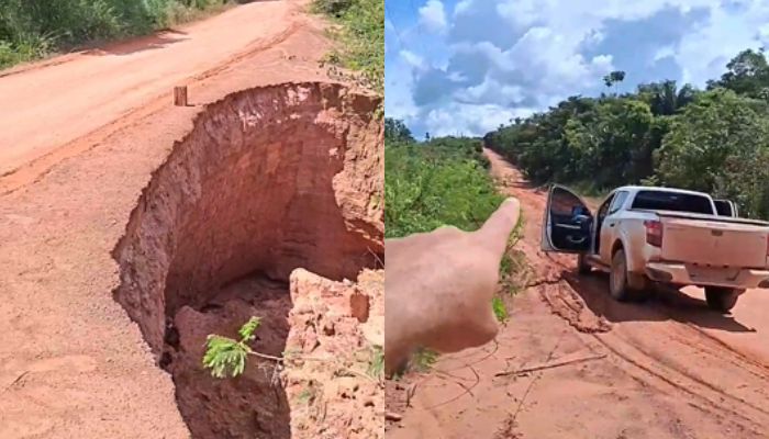 Cratera se forma às margens da Transamazônica e preocupa motoristas no oeste do Pará