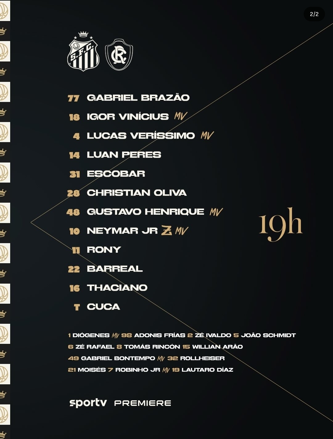 Escalação oficial do Santos Futebol Clube