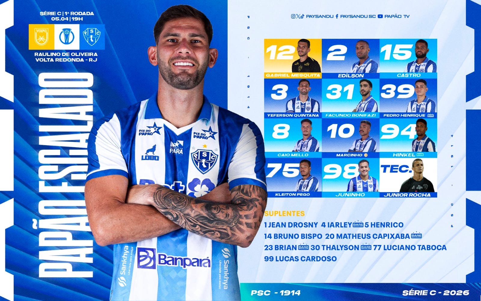 Escalação oficial do Paysandu