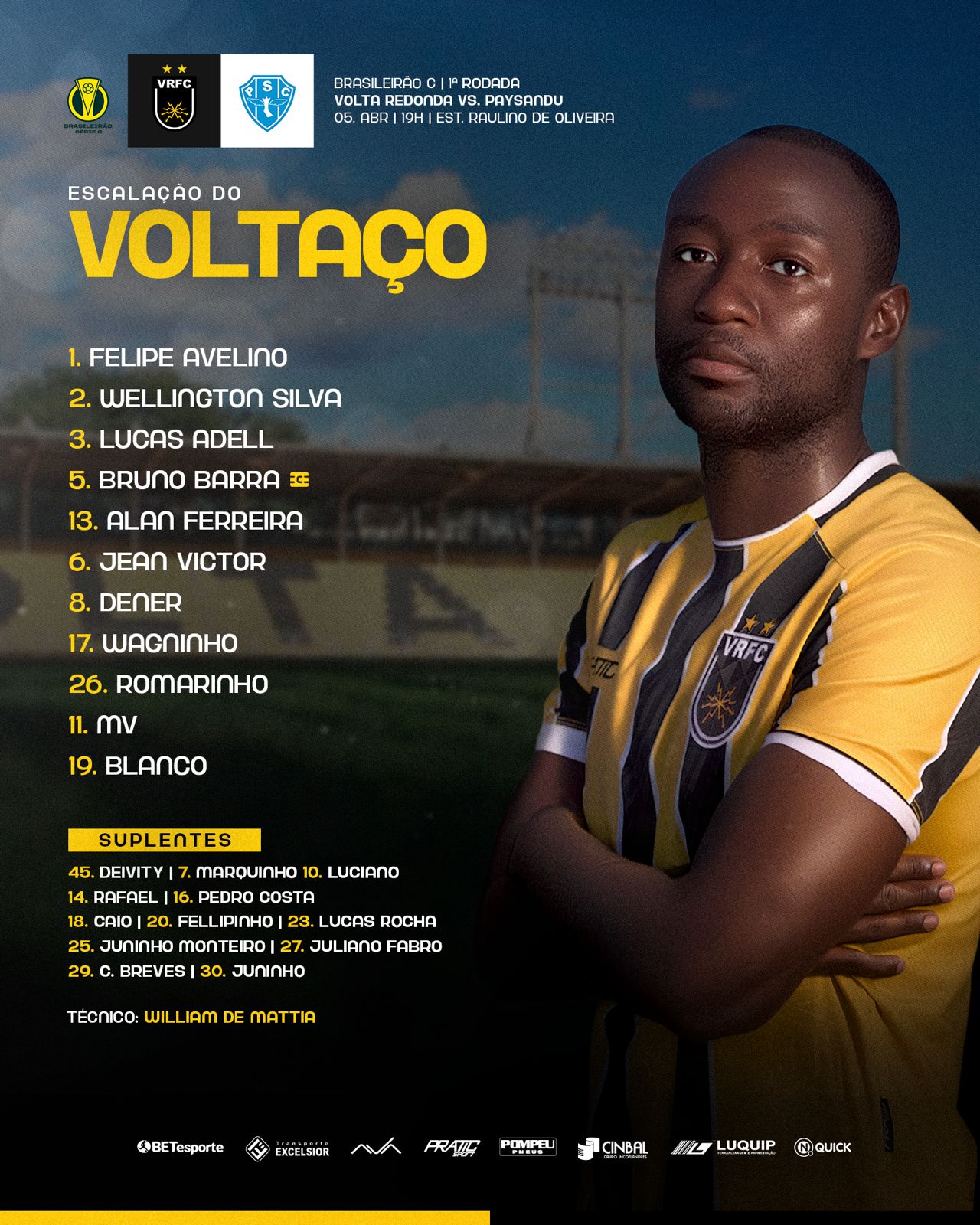 Escalação oficial do Volta Redonda