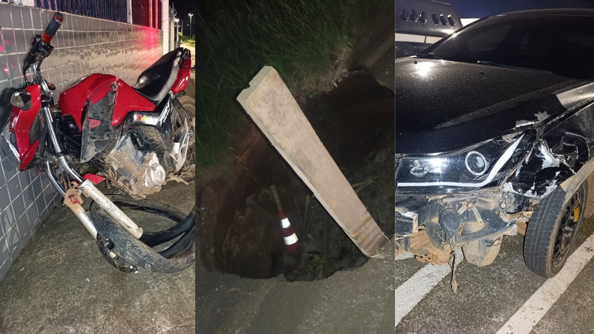 Mulher fica ferida após colisão entre motocicleta e carro na BR-155