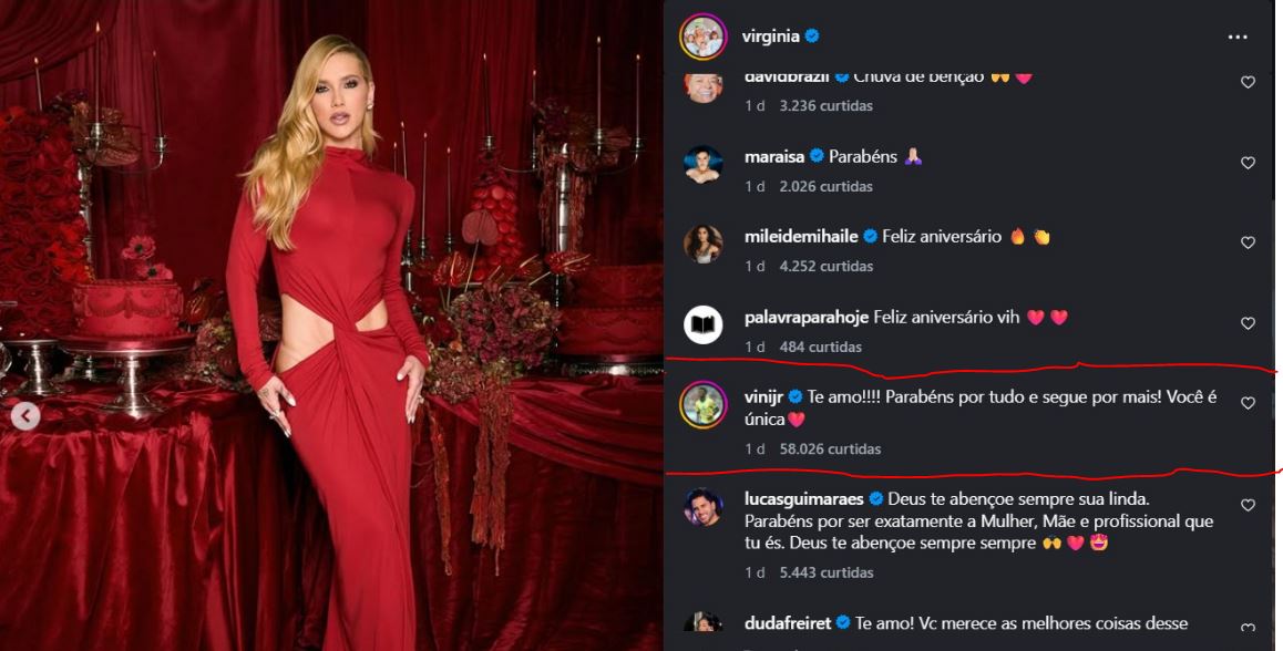Imagem - Virgínia faz post de aniversário; Vini Jr. comenta em meio a rumores de crise