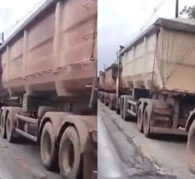 Imagem - Motociclista flagra carretas ocupando ciclofaixa na Arthur Bernardes
