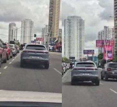 Imagem - Crianças são flagradas com parte do corpo para fora de carro em movimento em Belém