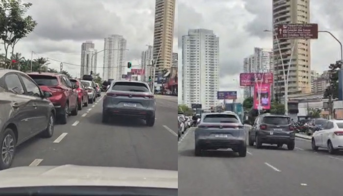 Crianças são flagradas com parte do corpo para fora de carro em movimento em Belém