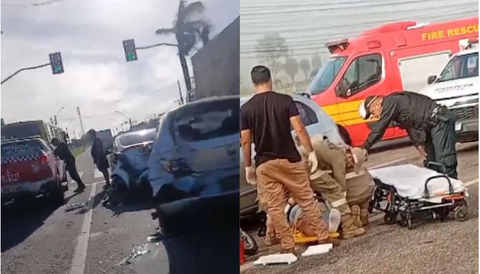 Imagem - Engavetamento deixa motociclista ferido na BR-316, em Marituba