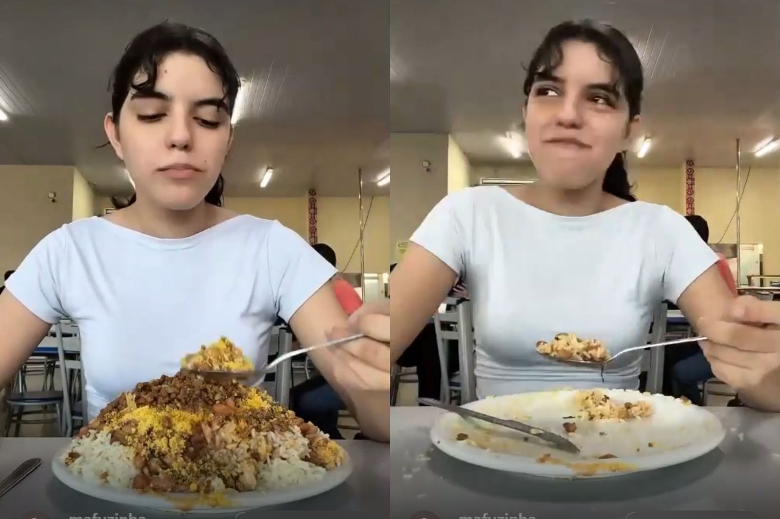 Estudante faz ‘montanha de comida’ e surpreende ao comer tudo