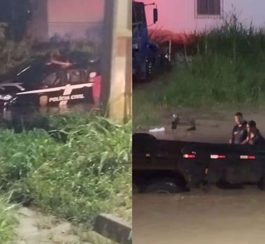 Imagem - Viatura da Polícia Civil cai em canal durante cumprimento de prisão no Pará