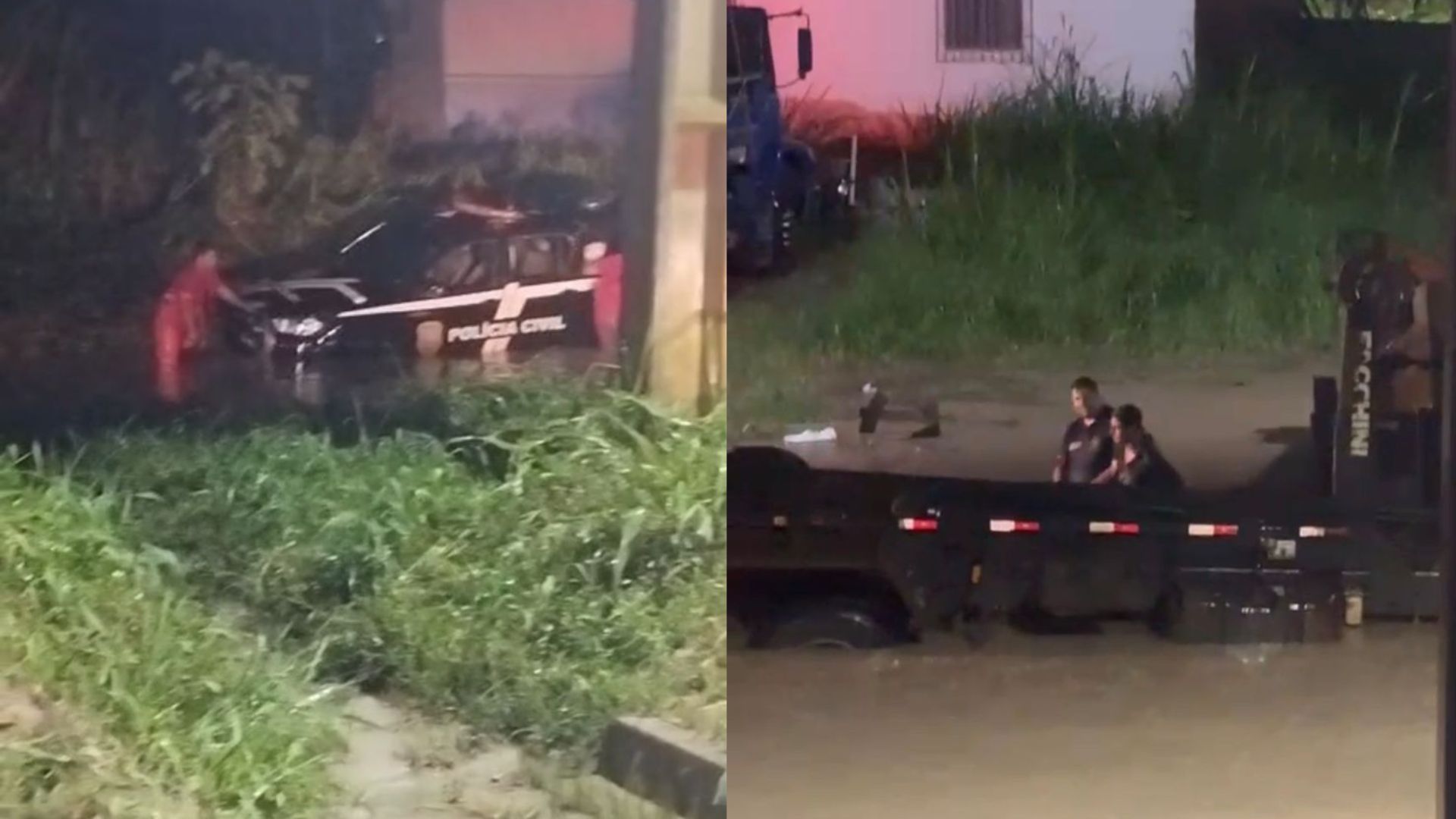 Viatura da Polícia Civil cai em canal durante cumprimento de prisão no Pará