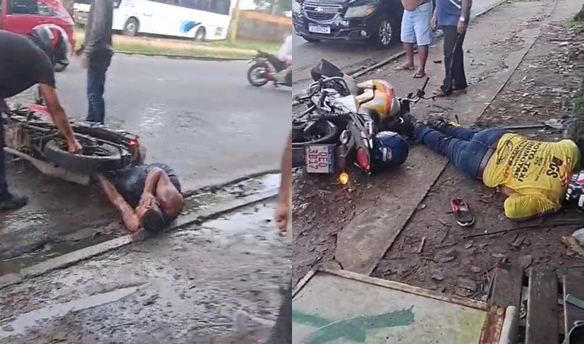 Uma das vítimas ficou com a perna presa nas ferragens da moto e gritava de dor

