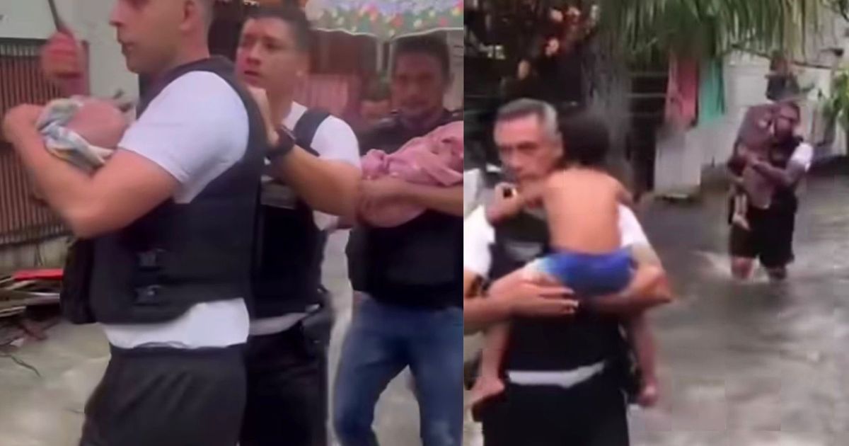 Policiais resgatam moradores ilhados durante temporal no Tapanã, em Belém