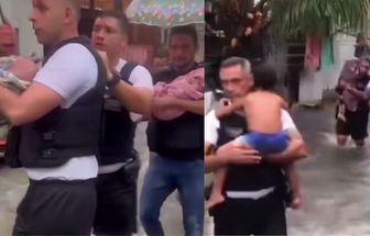 Policiais resgatam moradores ilhados durante temporal no Tapanã, em Belém