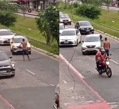 Imagem - Homem anda no meio dos carros e provoca motoristas na avenida Independência em Belém