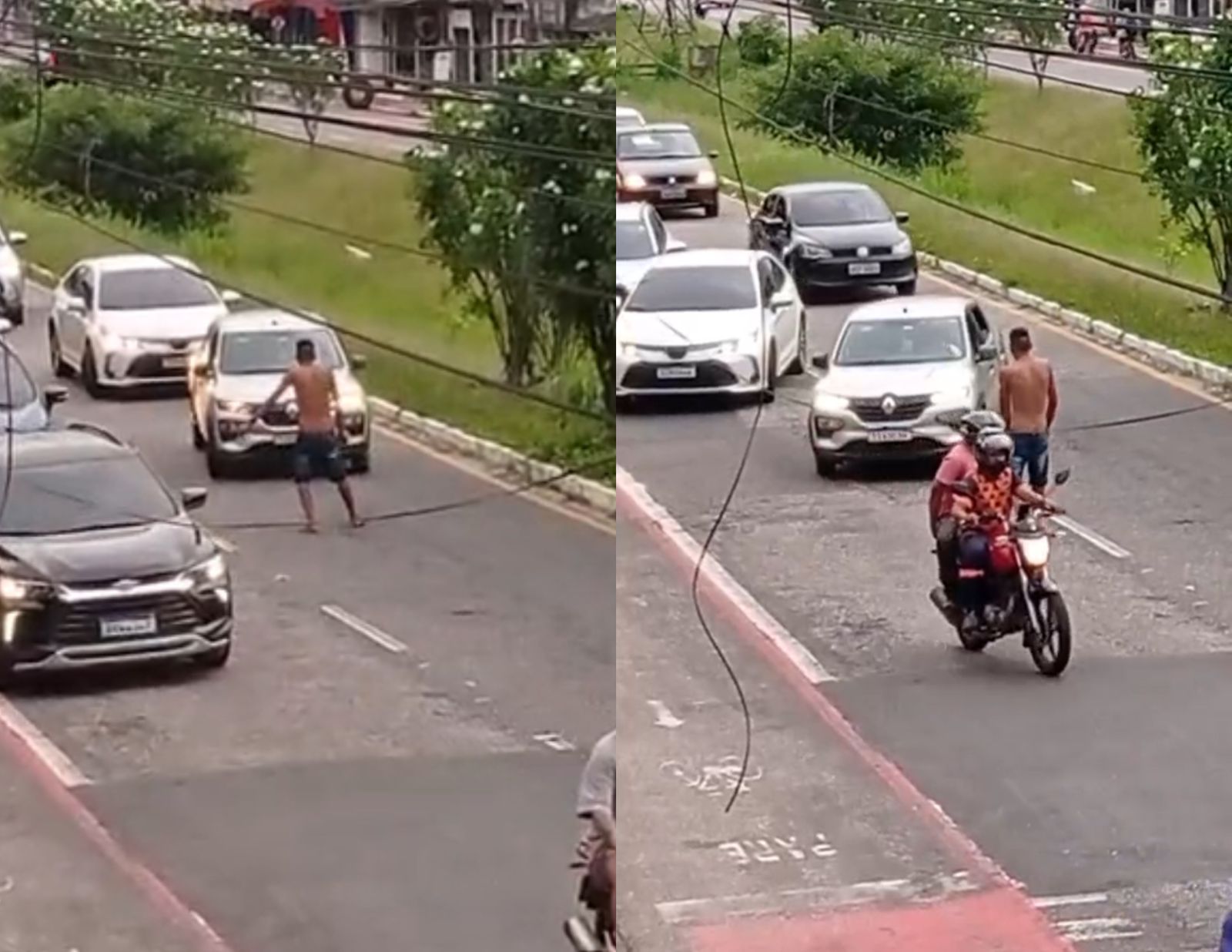 Homem anda no meio dos carros e provoca motoristas na avenida Independência em Belém